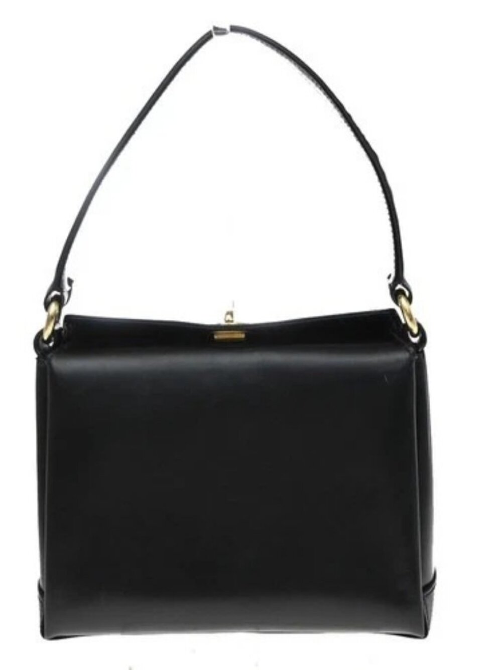GUCCI Logo Top Handle Hand Box Bag Leather Black GHW Italy 85KD756